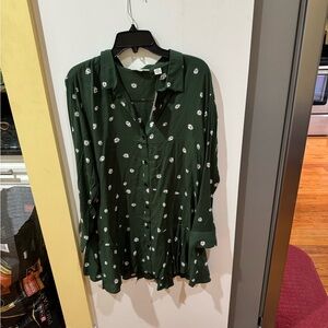 Green TYLHO Shirt/Tunic with White Pattern